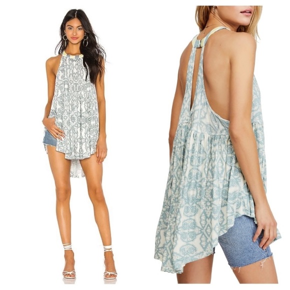 FREE PEOPLE FLOWY TUNIC TOP IN ORANGE RED LAVENDER SIZE MEDIUM - Picture 3 of 4